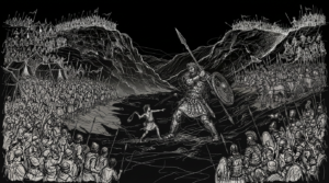 David and Goliath battle in the valley