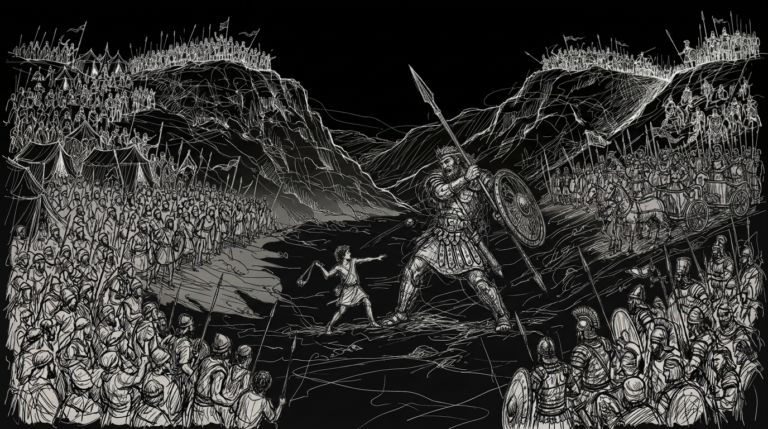 David and Goliath battle in the valley